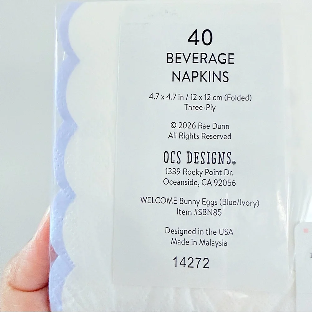 Rae Dunn WELCOME 40 piece Easter Bunny Eggs Cocktail Beverage Napkins